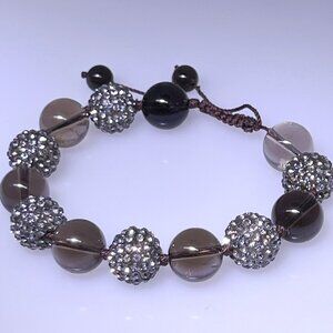 Smoky Quartz and rhinestone bead bracelet, NWOT